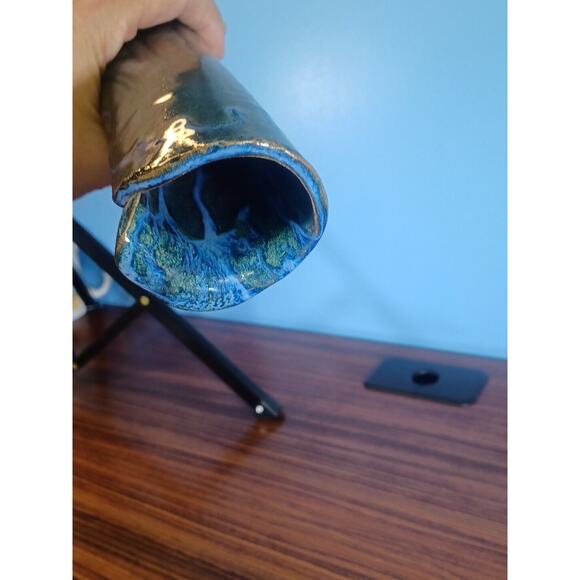 Inspired Art Dripping Blue Expression Vase Waterfall Effect 9 Inch Tall - Picture 12 of 15